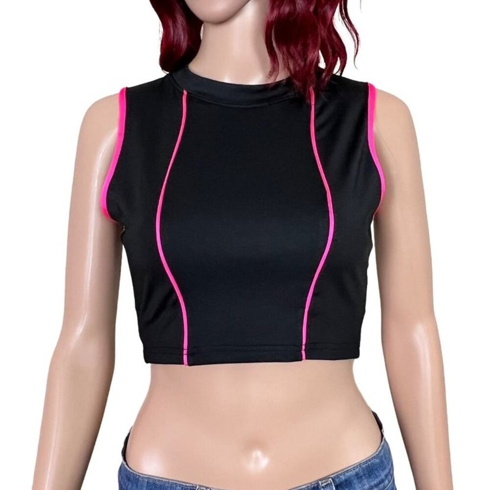 Black & Pink Sporty Crop Top NWT Medium Sleeveless